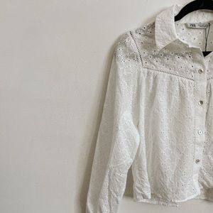 NWT Openwork Embroidered White Button Up Blouse